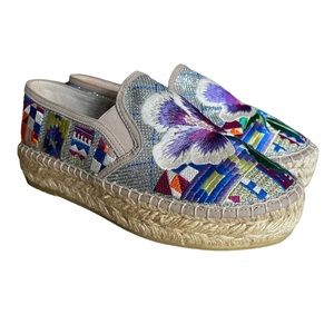 NWOB Johnny Was Madrid Floral Embroidered Colorful Boho Espadrilles - Size 37
